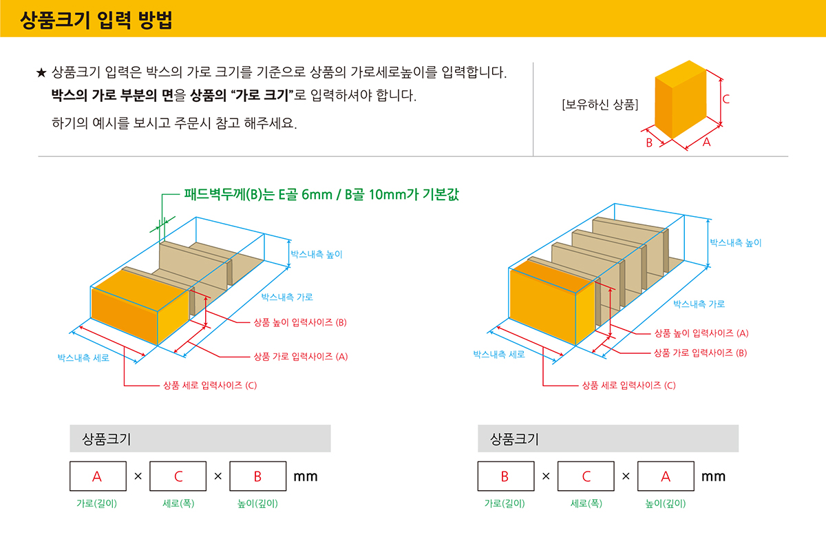 상품크기 입력방법